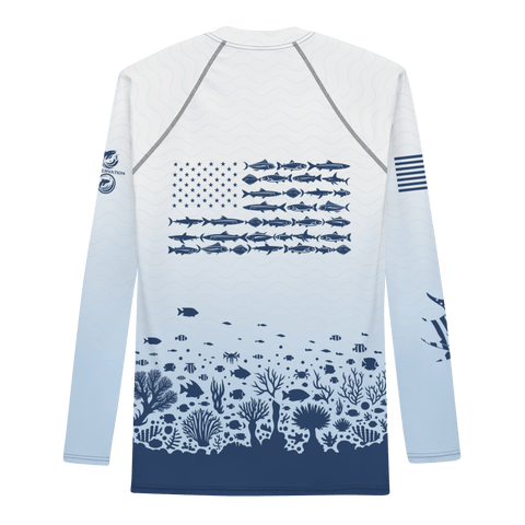 Fish Amerian Flag Rash Guard White and Blue - BraveGuard